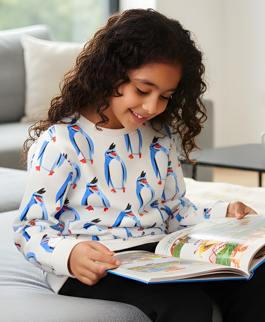 PENGUIN FLEECE GIRLS SWEATSHIRT - OFF WHITE