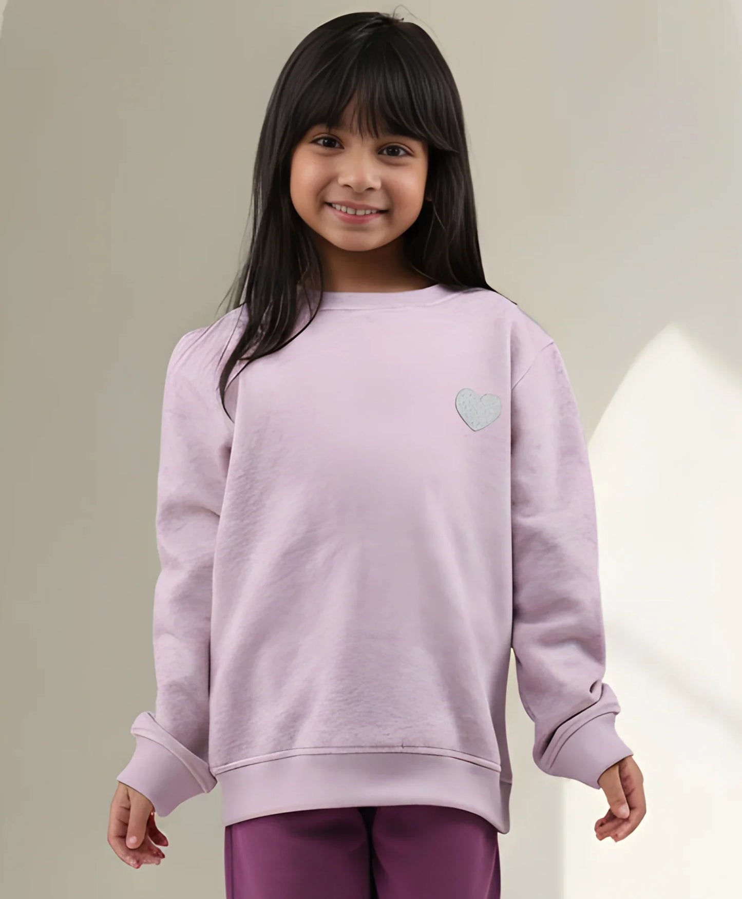 PURPLE MELANGE GIRLS FLEECE SWEATSHIRT - PURPLE