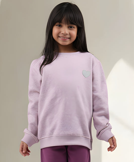 PURPLE MELANGE GIRLS FLEECE SWEATSHIRT - PURPLE