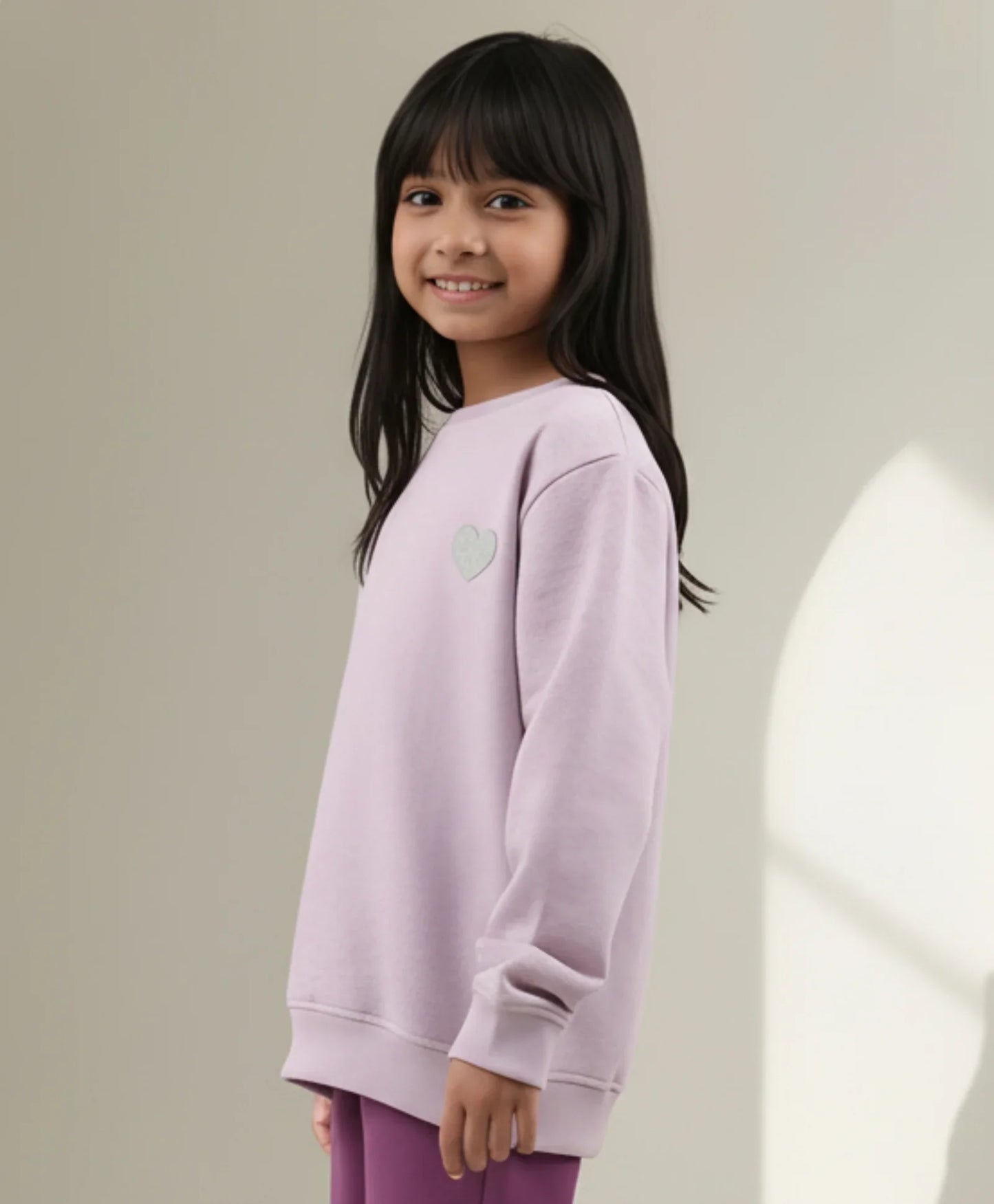 PURPLE MELANGE GIRLS FLEECE SWEATSHIRT - PURPLE