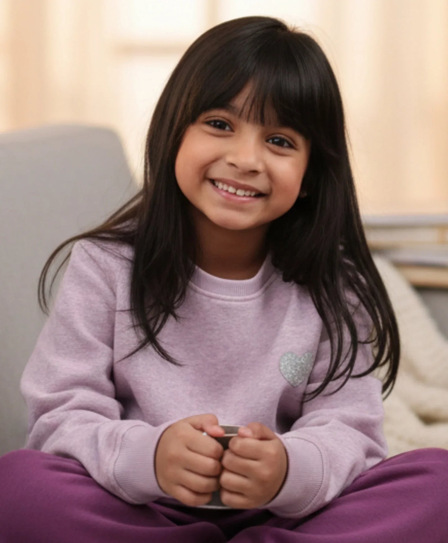 PURPLE MELANGE GIRLS FLEECE SWEATSHIRT - PURPLE