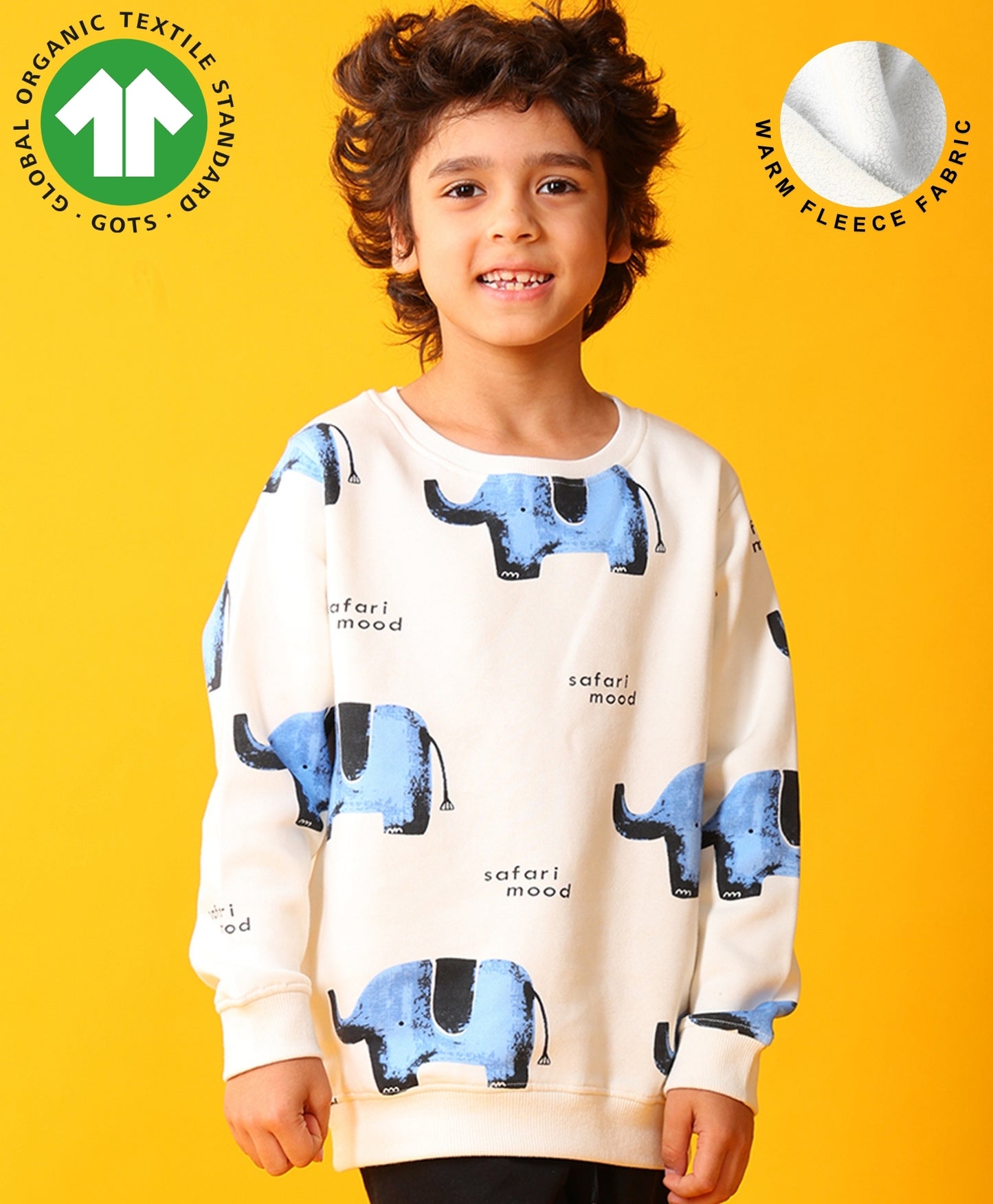ELEPHANT SAFARI FLEECE SWEATSHIRT -OFF WHITE