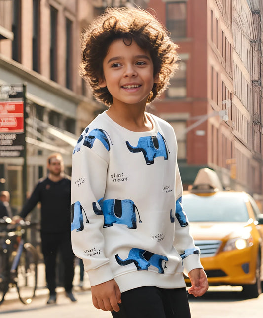 ELEPHANT SAFARI FLEECE SWEATSHIRT -OFF WHITE