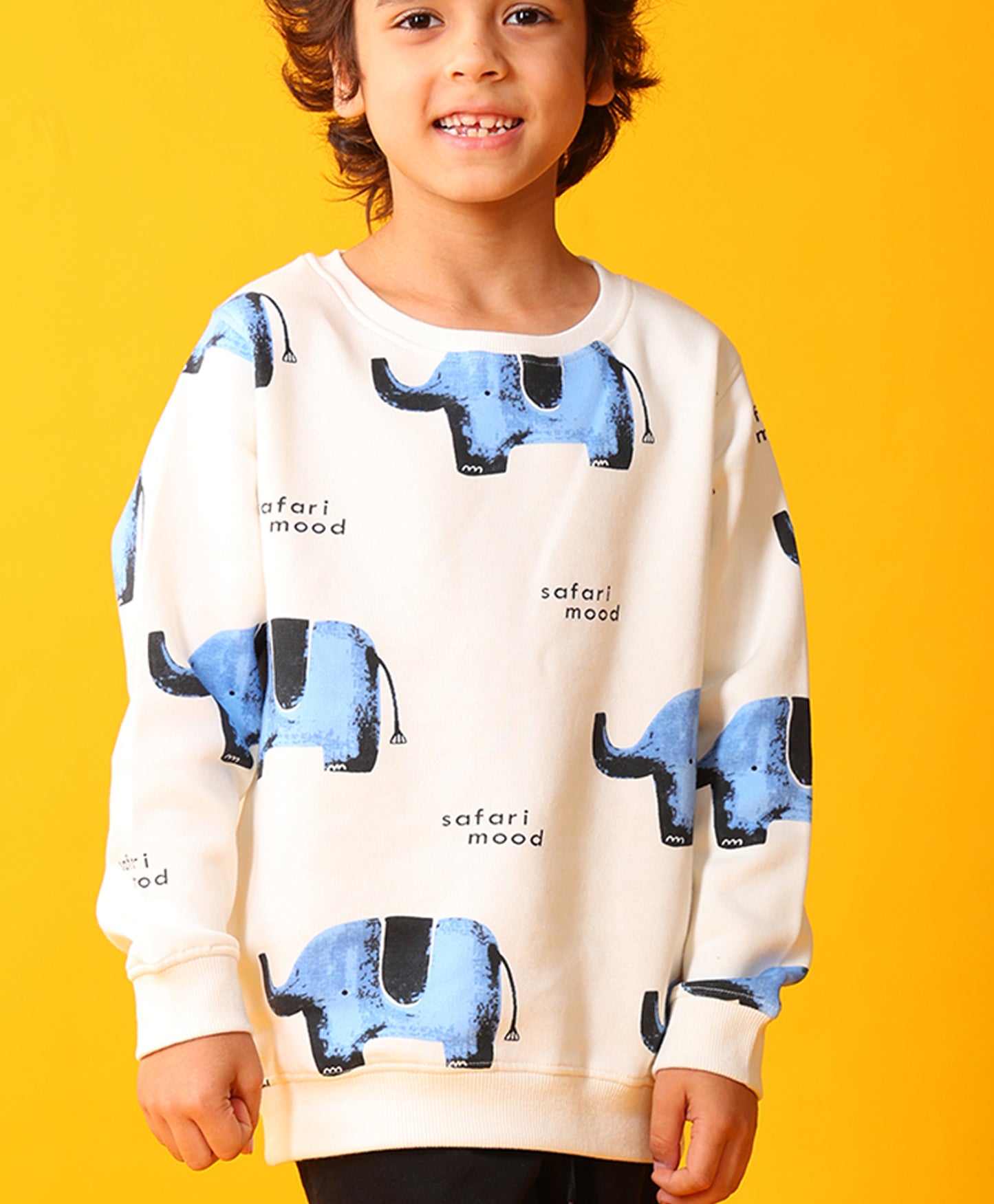 ELEPHANT SAFARI FLEECE SWEATSHIRT -OFF WHITE