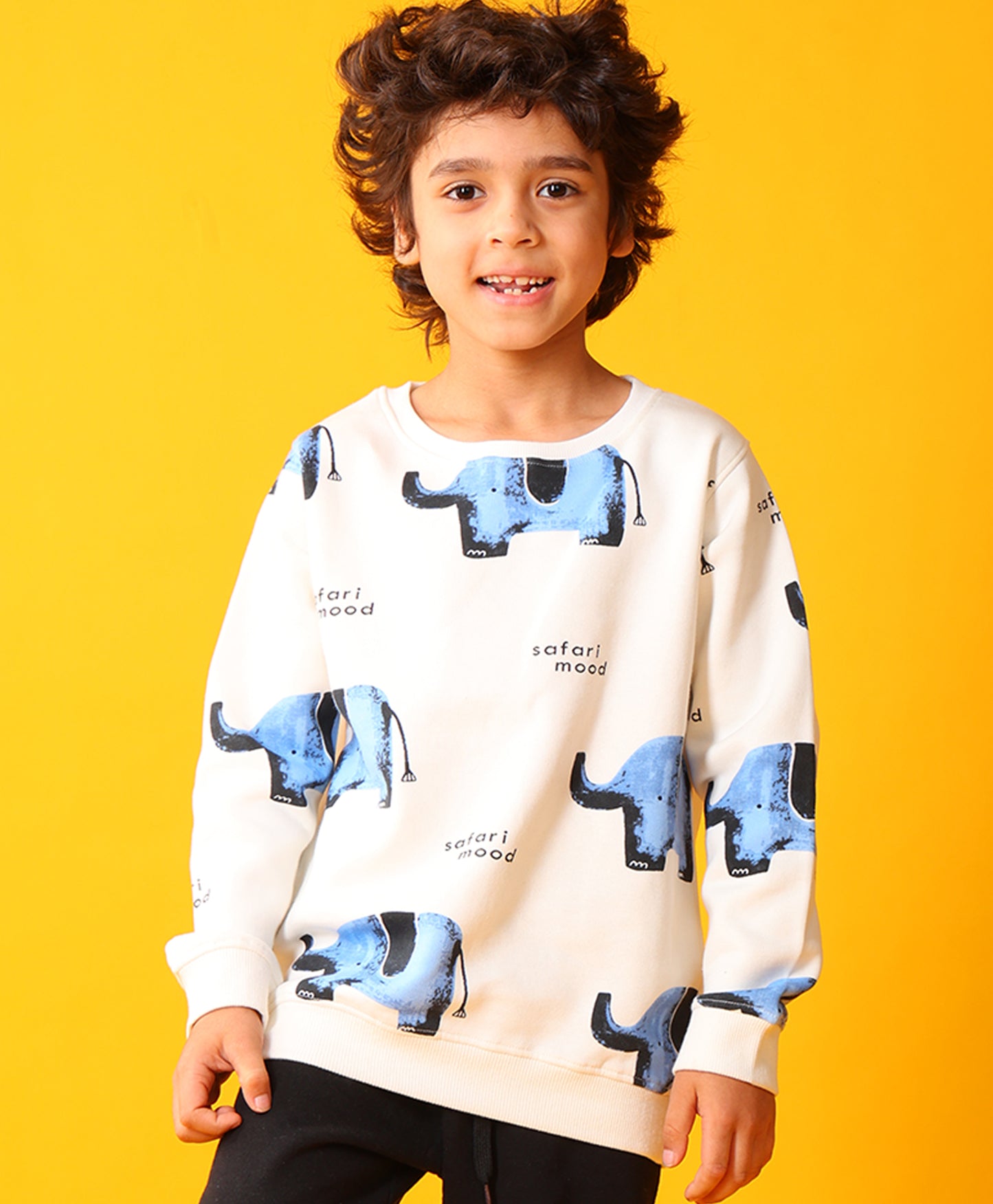 ELEPHANT SAFARI FLEECE SWEATSHIRT -OFF WHITE