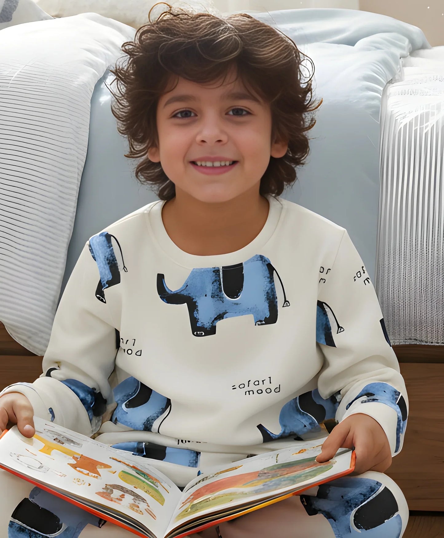 ELEPHANT SAFARI FLEECE SWEATSHIRT -OFF WHITE