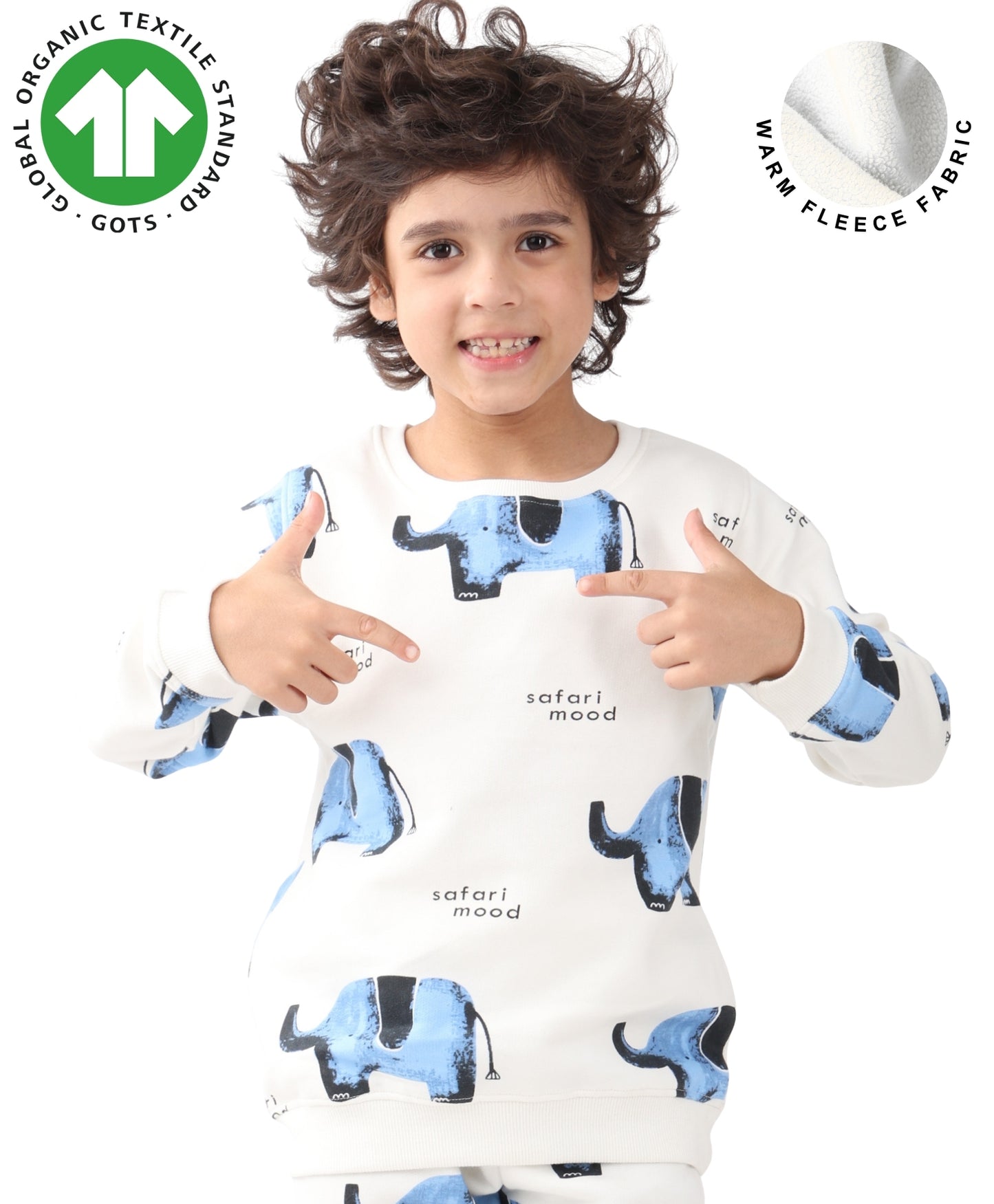 ELEPHANT SAFARI FLEECE SWEATSHIRT -OFF WHITE