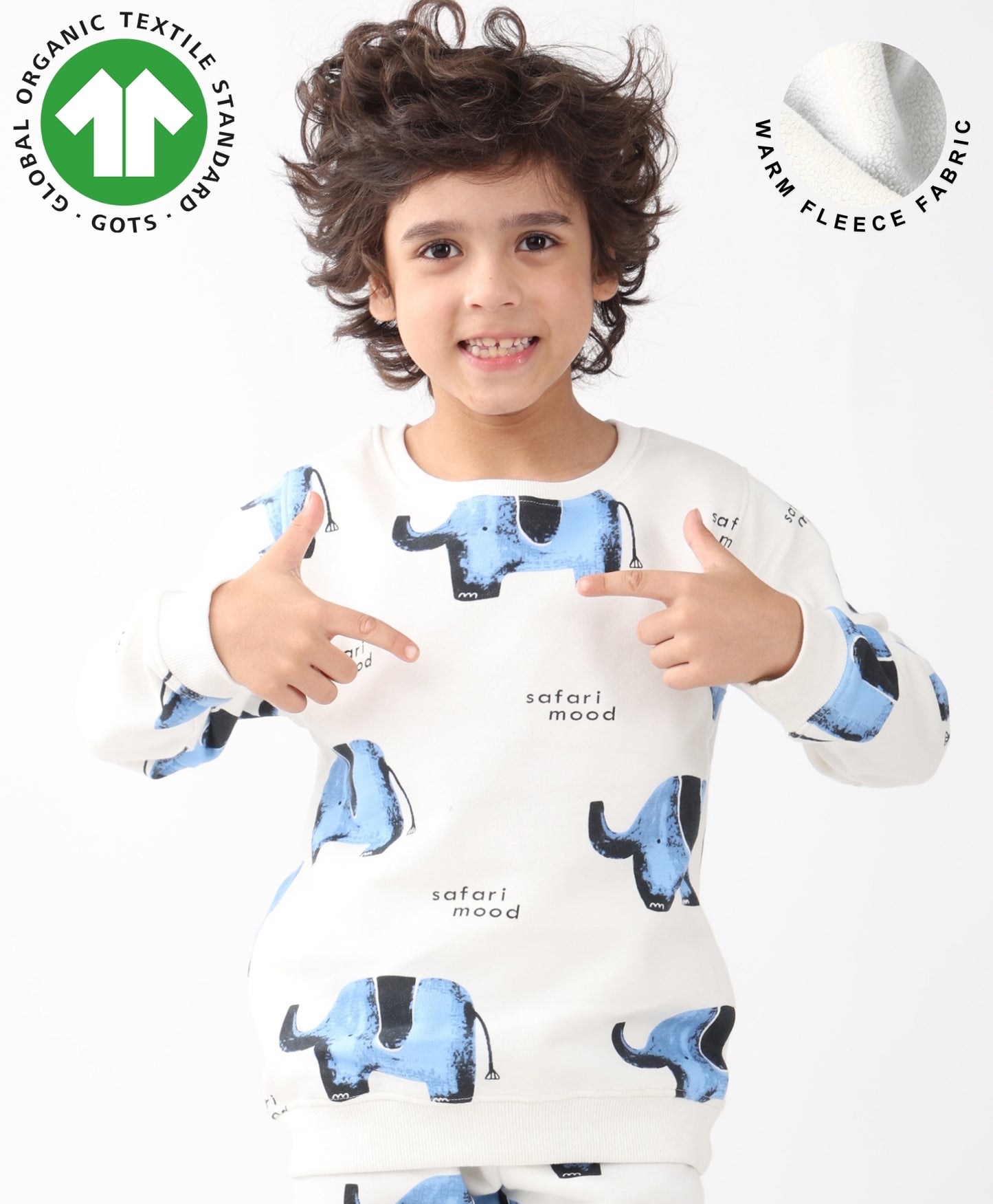 ELEPHANT SAFARI FLEECE SWEATSHIRT -OFF WHITE