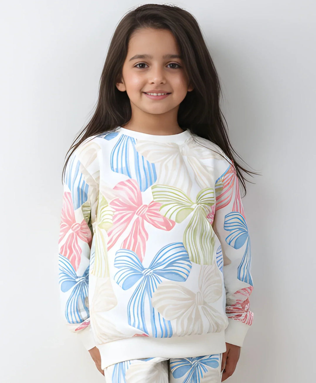 PAINTED BOW FLEECE GIRLS SWEATSHIRT - OFF WHITE - Anthrilo 