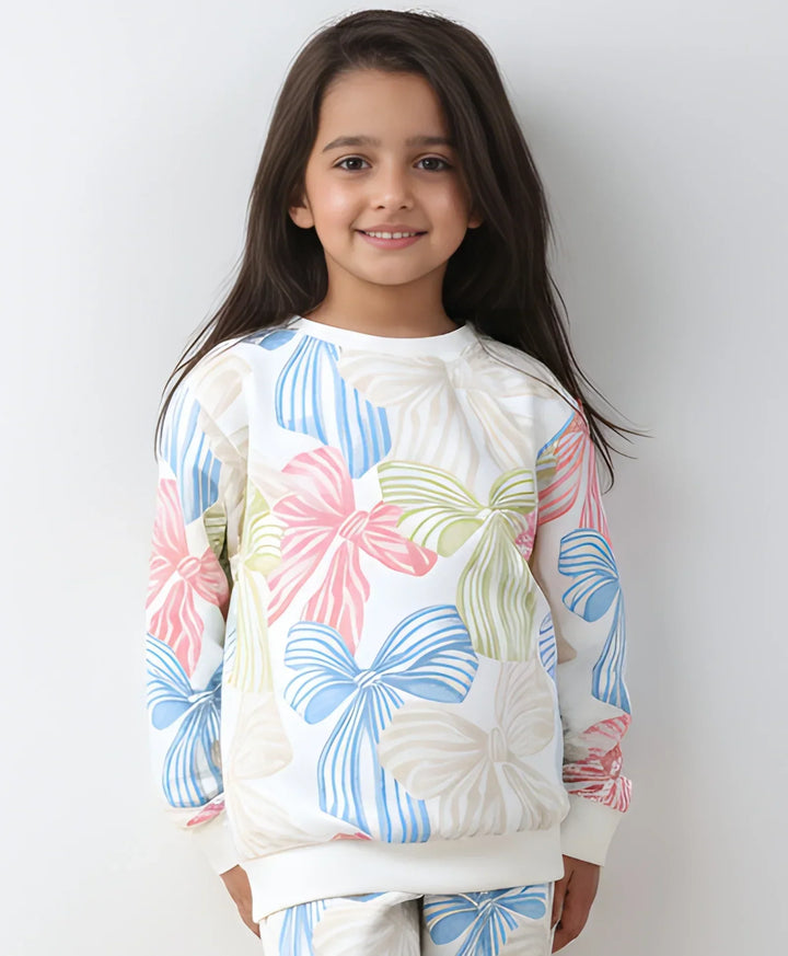 PAINTED BOW FLEECE GIRLS SWEATSHIRT - OFF WHITE - Anthrilo 