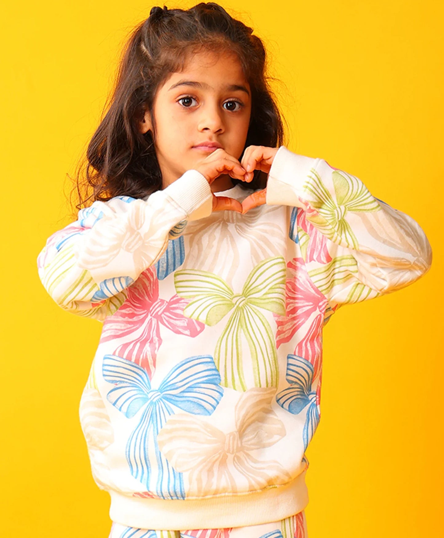 PAINTED BOW FLEECE GIRLS SWEATSHIRT - OFF WHITE