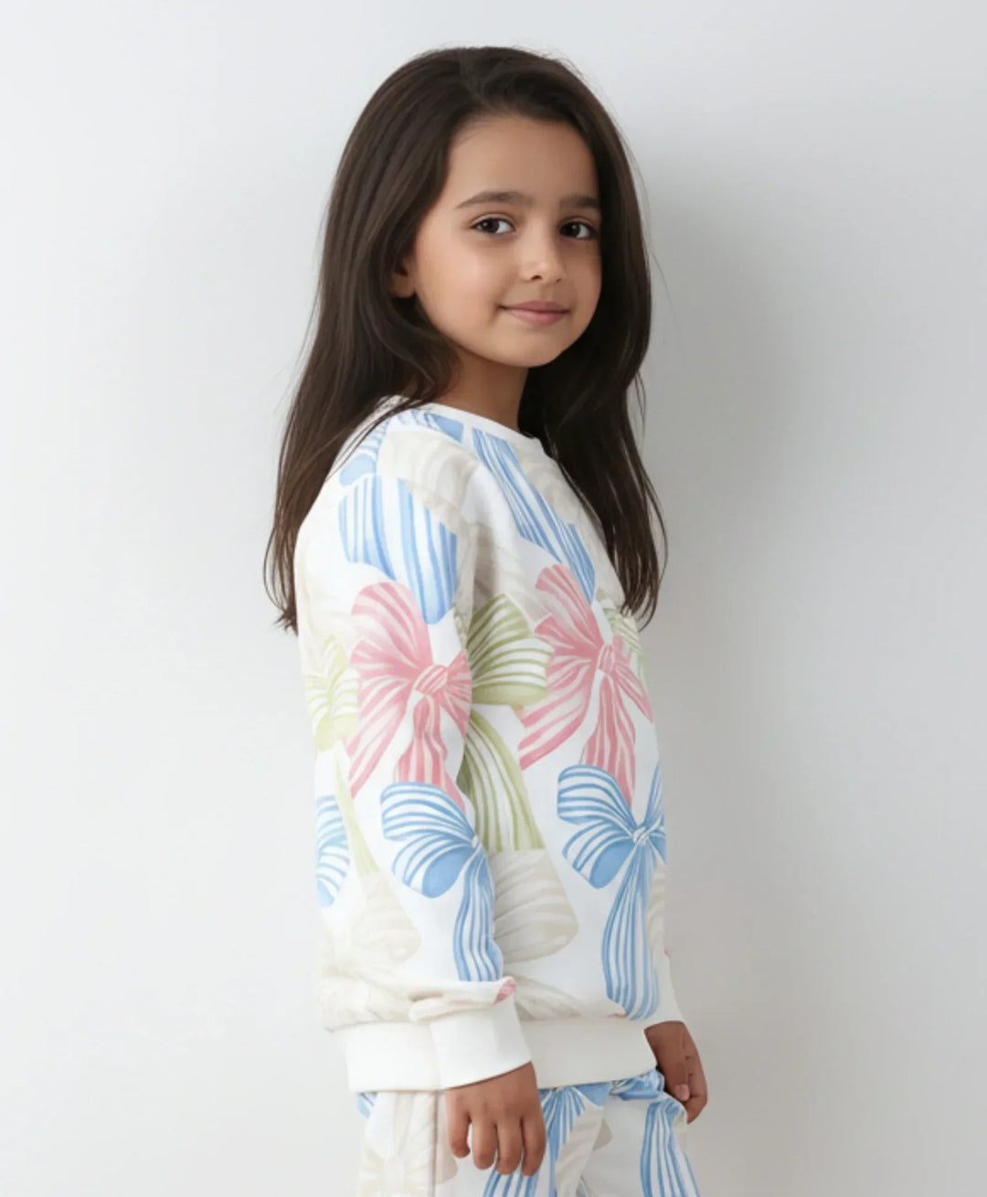 PAINTED BOW FLEECE GIRLS SWEATSHIRT - OFF WHITE - Anthrilo 