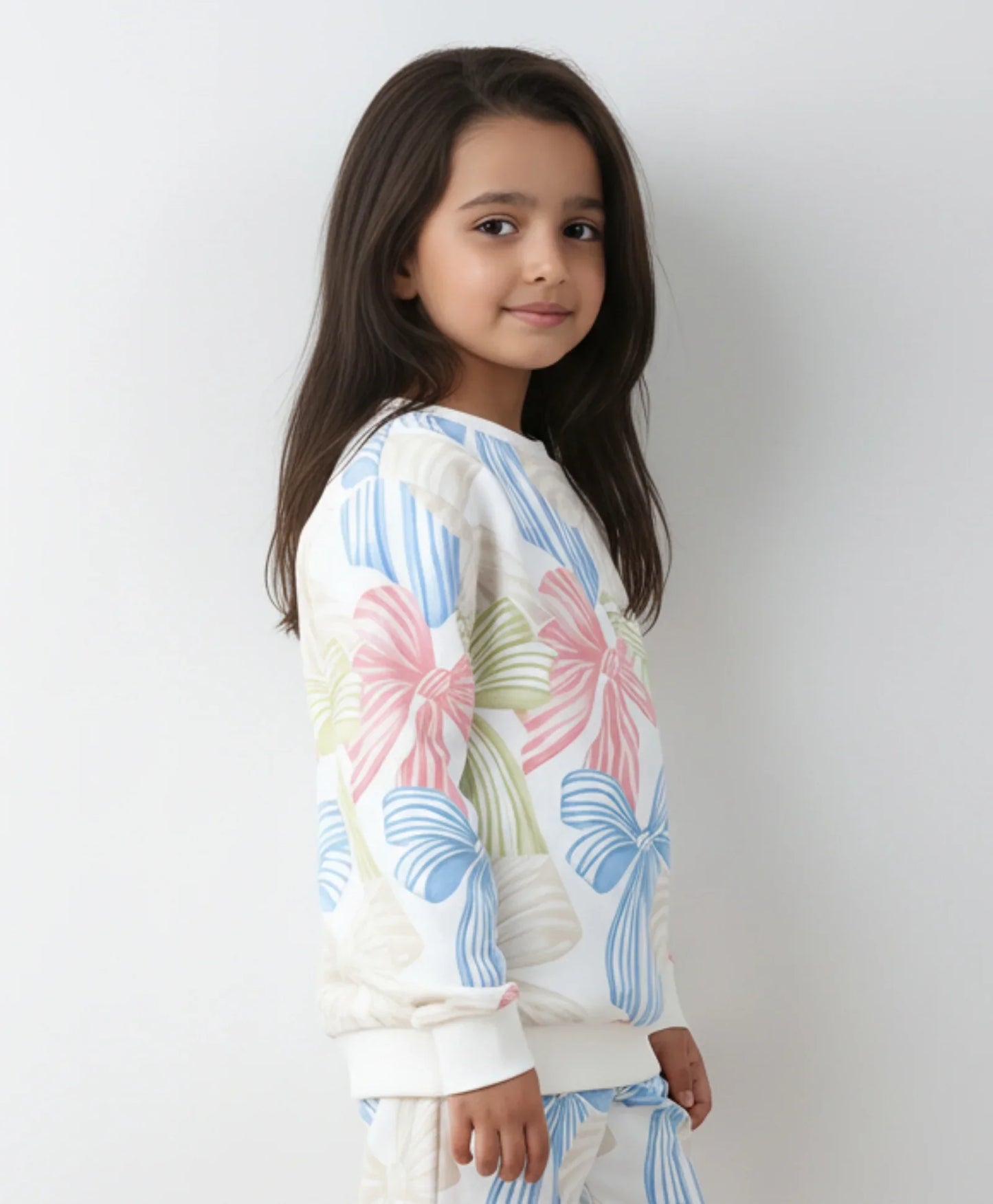 PAINTED BOW FLEECE GIRLS SWEATSHIRT - OFF WHITE