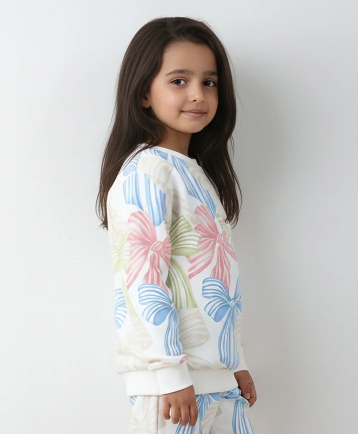 PAINTED BOW FLEECE GIRLS SWEATSHIRT - OFF WHITE - Anthrilo 