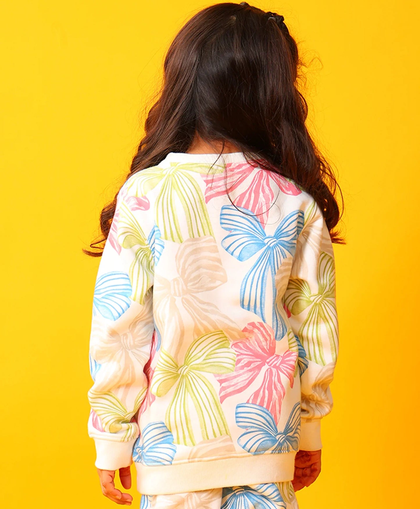 PAINTED BOW FLEECE GIRLS SWEATSHIRT - OFF WHITE