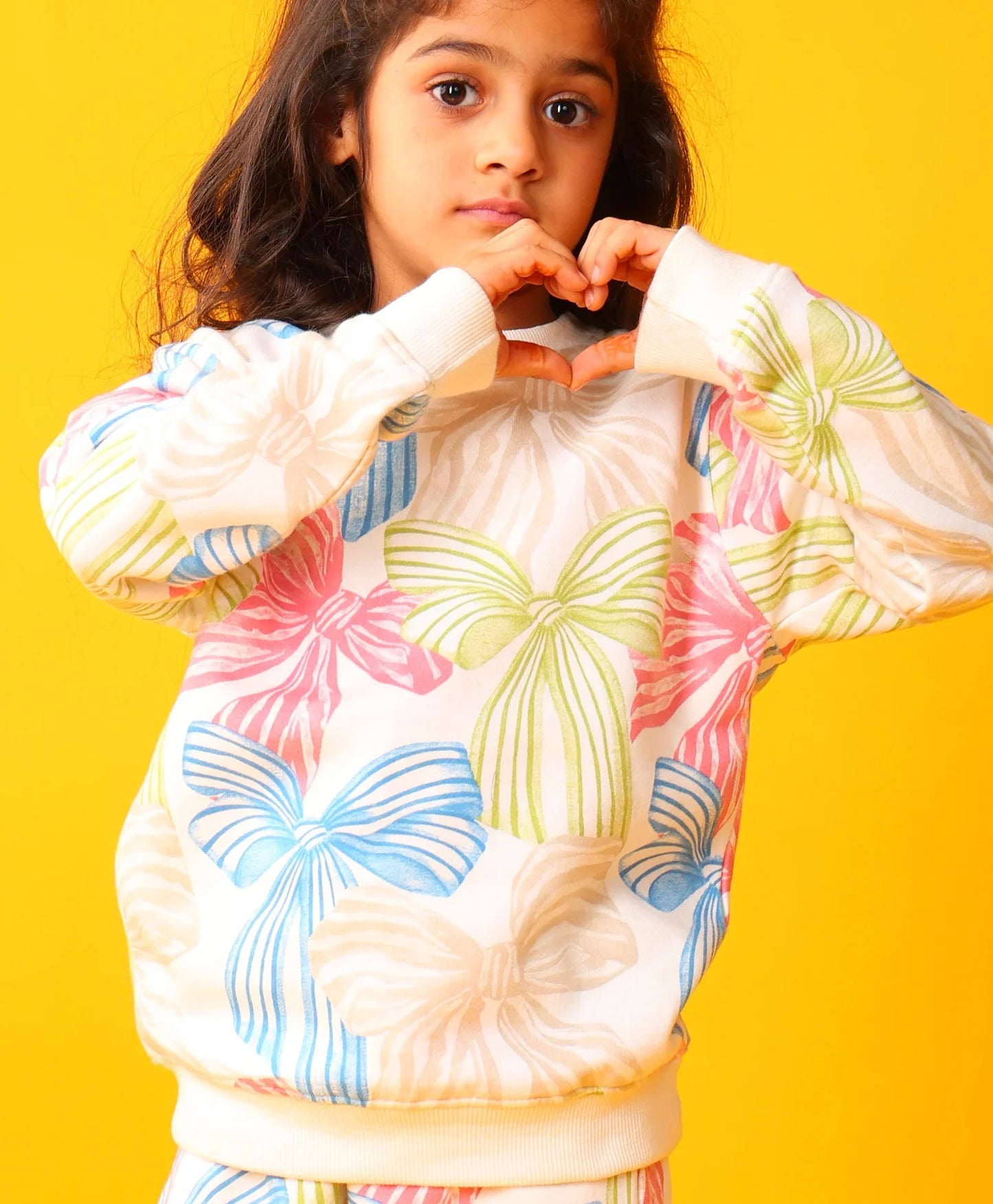 PAINTED BOW FLEECE GIRLS SWEATSHIRT - OFF WHITE