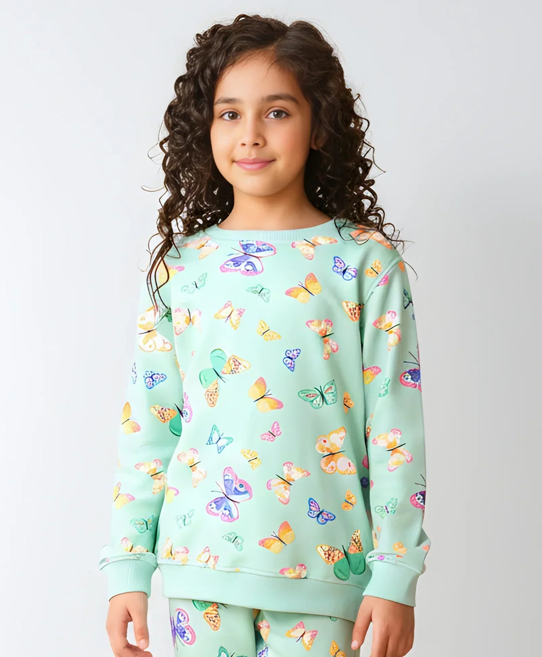 BUTTERFLY GREEN FLEECE GIRLS SWEATSHIRT - GREEN - Anthrilo 