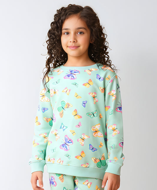 BUTTERFLY GREEN FLEECE GIRLS SWEATSHIRT - GREEN