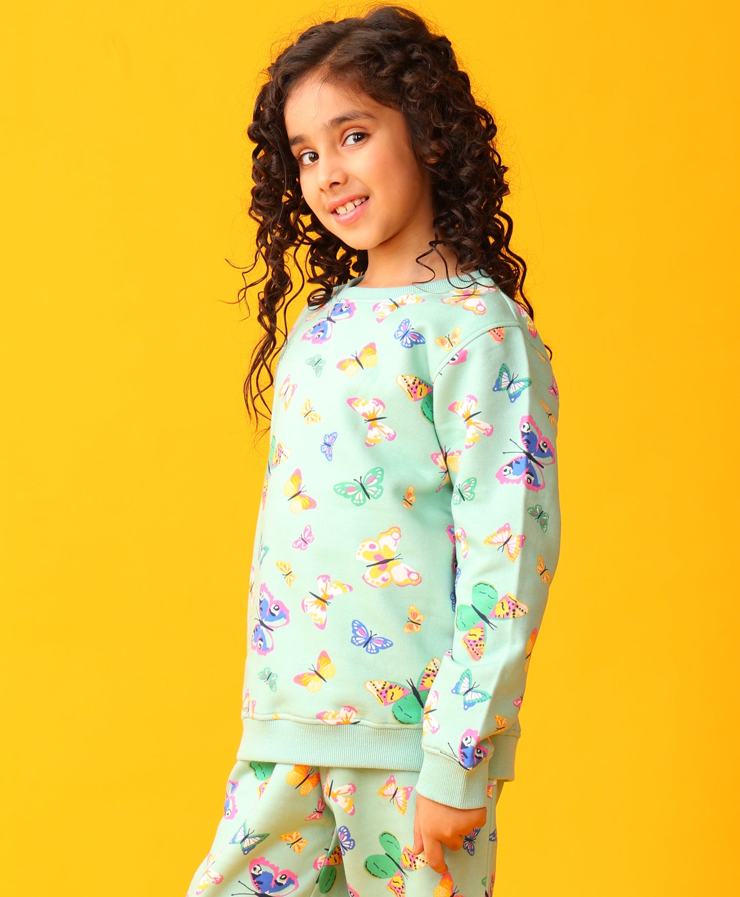 BUTTERFLY GREEN FLEECE GIRLS SWEATSHIRT - GREEN