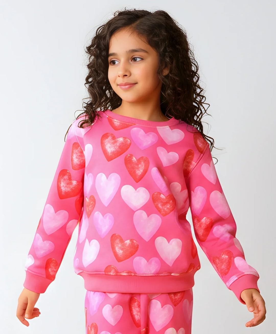 PINK HEARTS FLEECE GIRLS SWEATSHIRT - PINK - Anthrilo 
