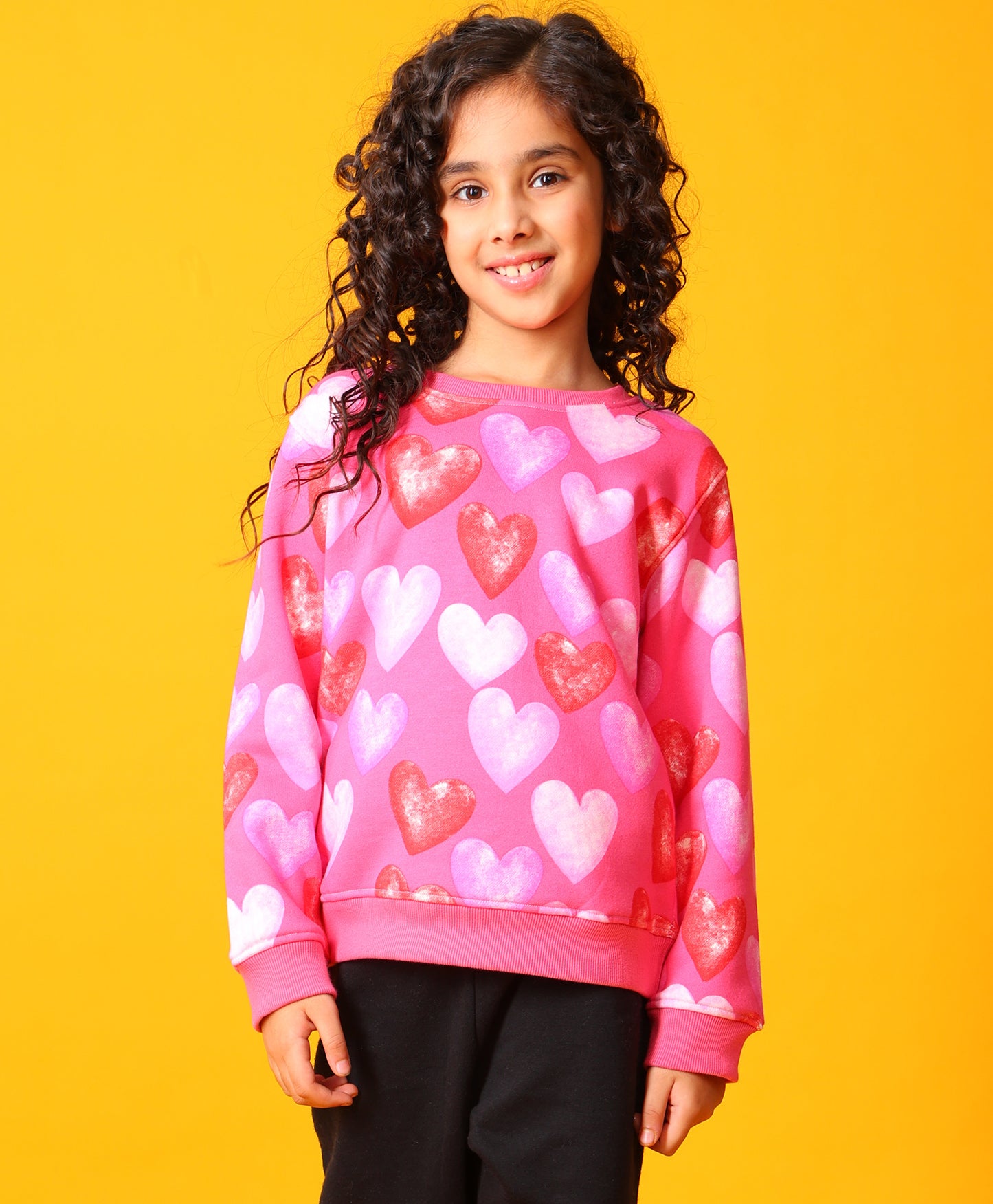 PINK HEARTS FLEECE GIRLS SWEATSHIRT - PINK