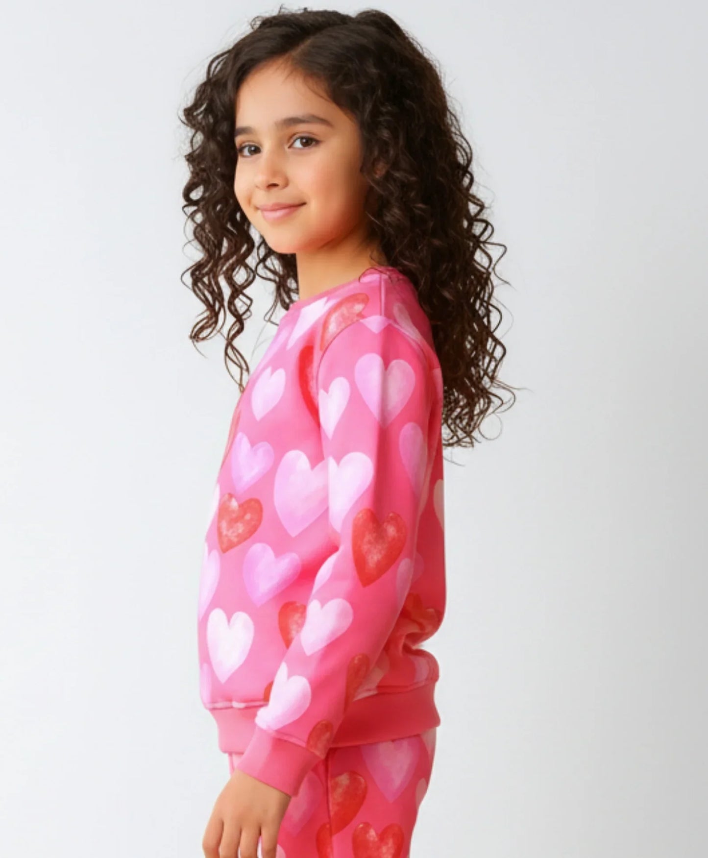 PINK HEARTS FLEECE GIRLS SWEATSHIRT - PINK