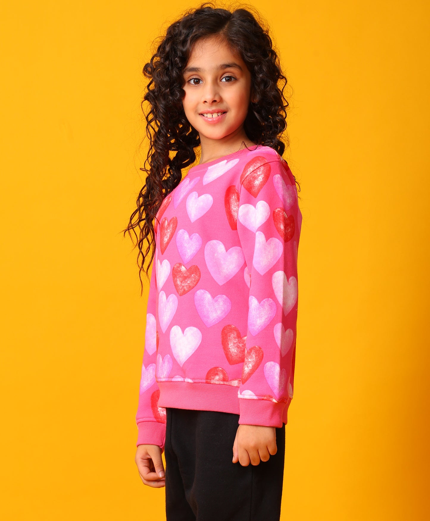 PINK HEARTS FLEECE GIRLS SWEATSHIRT - PINK