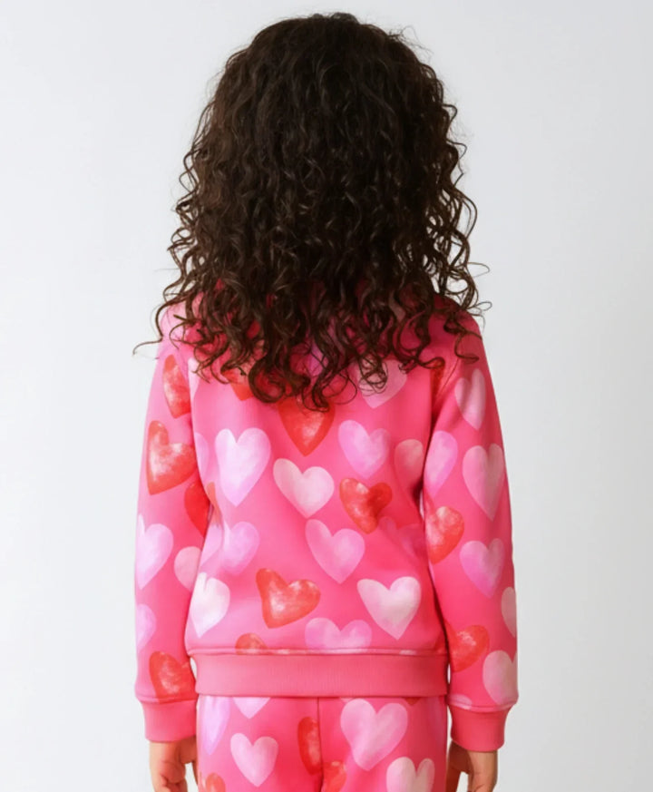 PINK HEARTS FLEECE GIRLS SWEATSHIRT - PINK - Anthrilo 