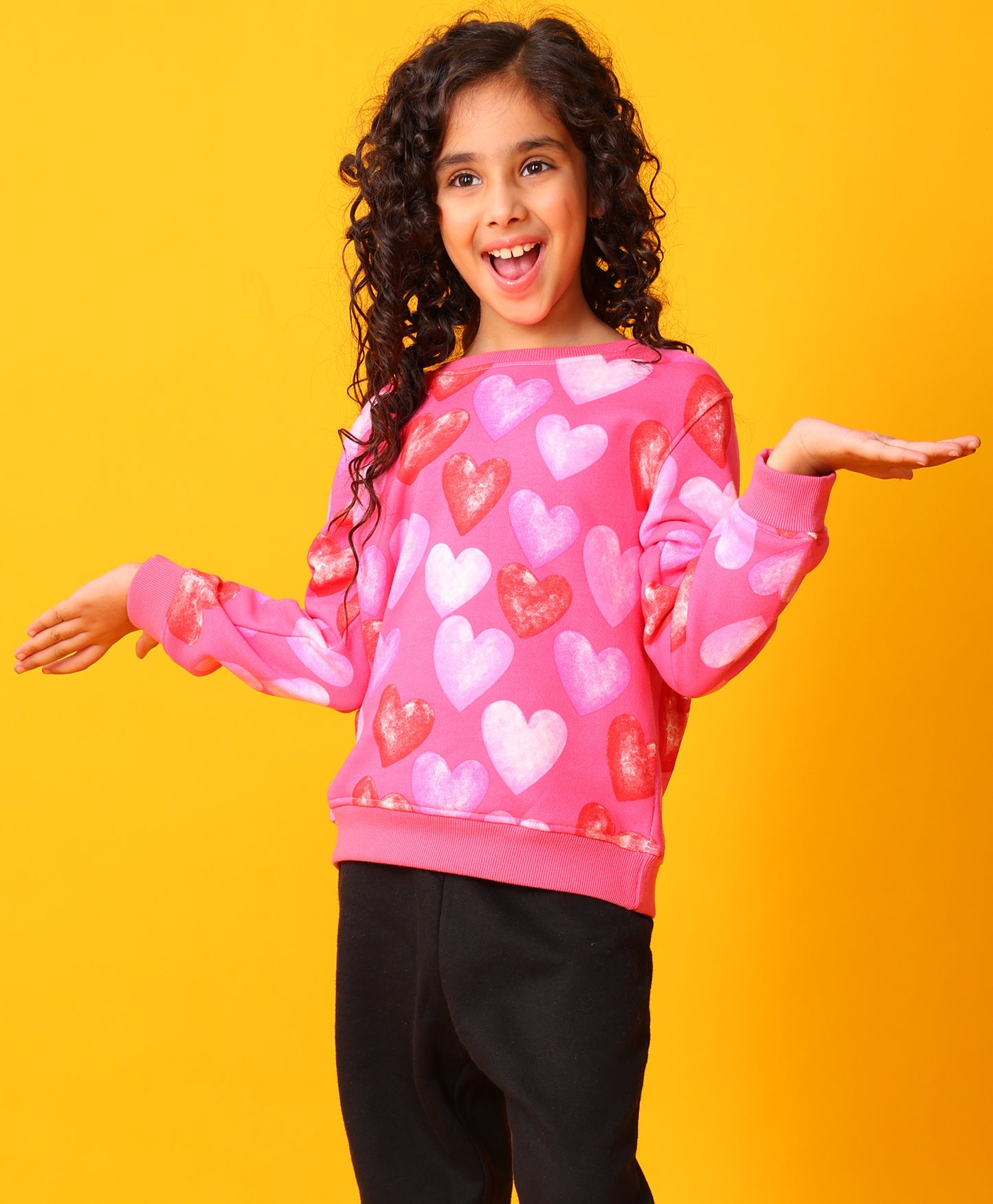 PINK HEARTS FLEECE GIRLS SWEATSHIRT - PINK