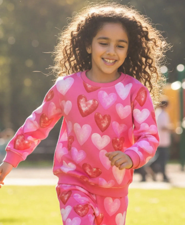 PINK HEARTS FLEECE GIRLS SWEATSHIRT - PINK - Anthrilo 