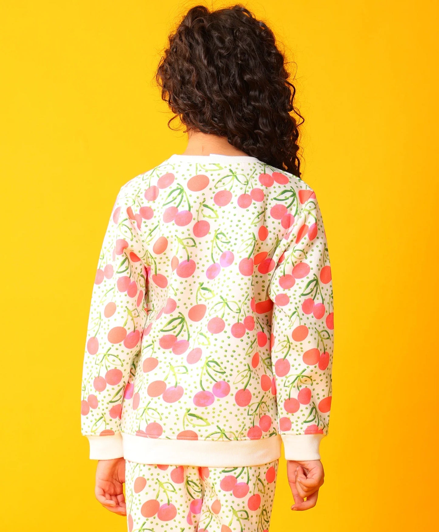 DOTTED CHERRY FLEECE GIRLS SWEATSHIRT - OFF WHITE