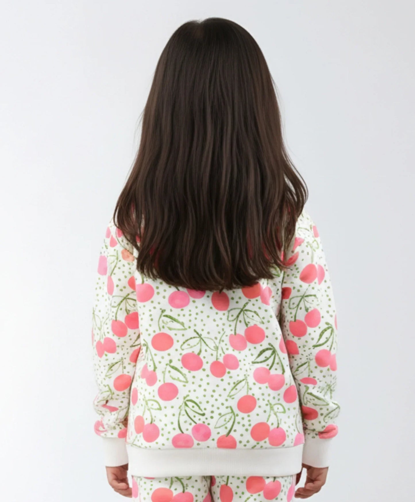 DOTTED CHERRY FLEECE GIRLS SWEATSHIRT - OFF WHITE
