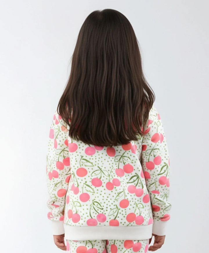 DOTTED CHERRY FLEECE GIRLS SWEATSHIRT - OFF WHITE - Anthrilo 