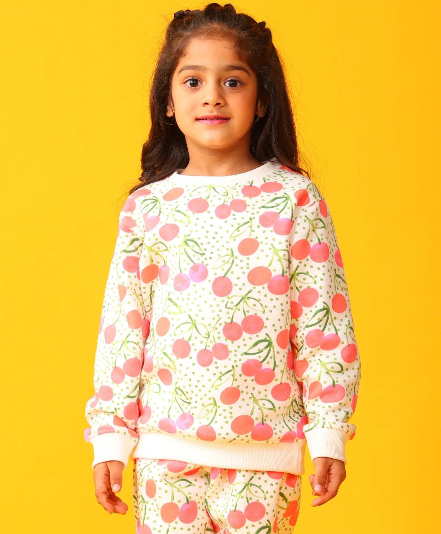 DOTTED CHERRY FLEECE GIRLS SWEATSHIRT - OFF WHITE