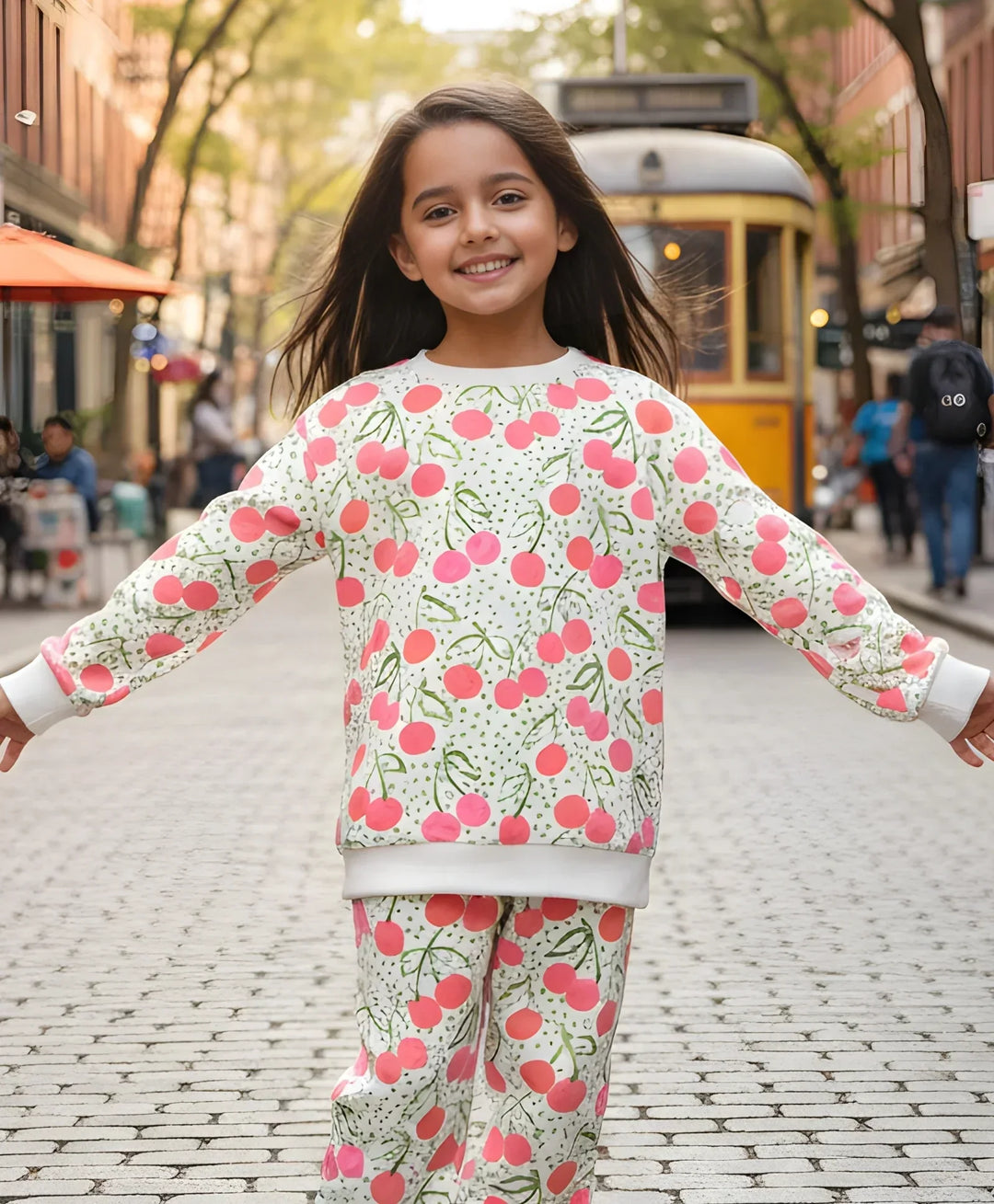 DOTTED CHERRY FLEECE GIRLS SWEATSHIRT - OFF WHITE - Anthrilo 