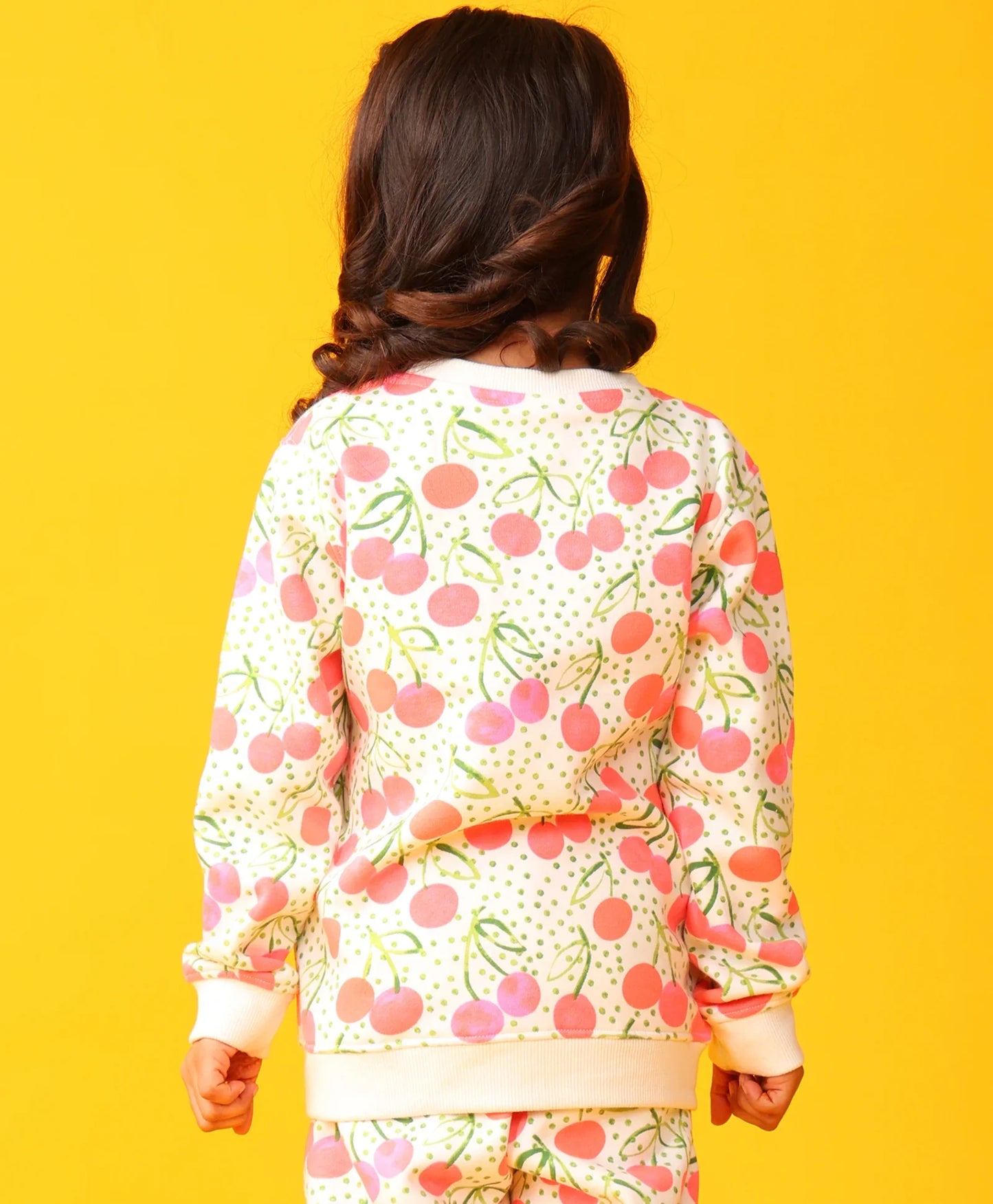 DOTTED CHERRY FLEECE GIRLS SWEATSHIRT - OFF WHITE