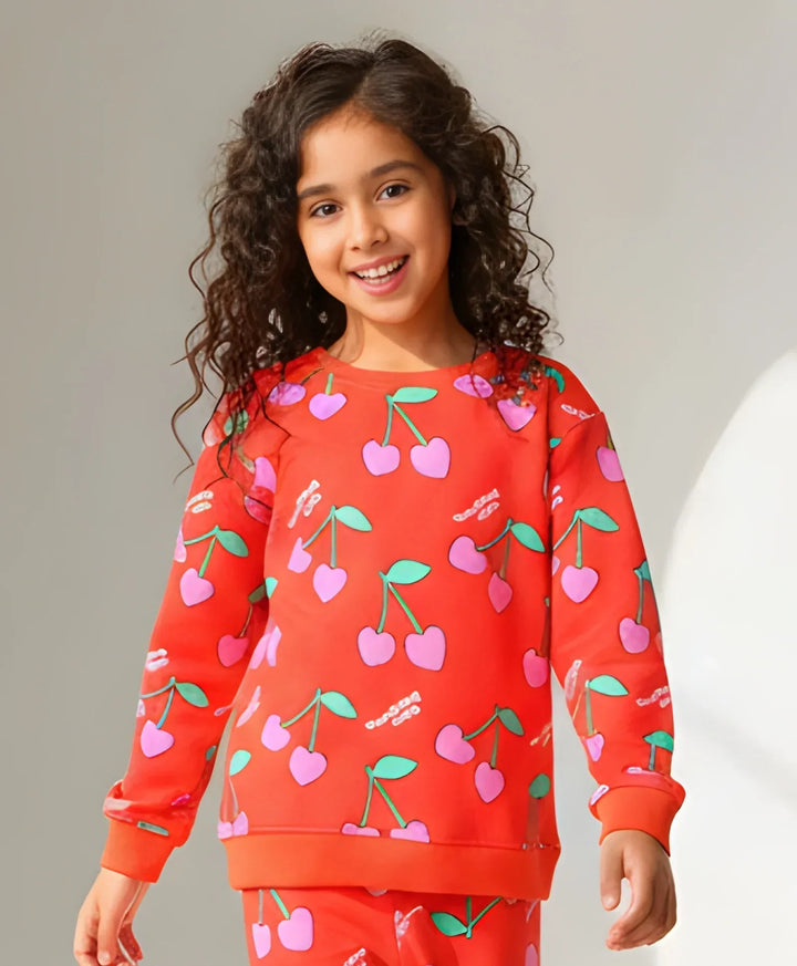 CHERRY RED FLEECE GIRLS SWEATSHIRT - RED - Anthrilo 