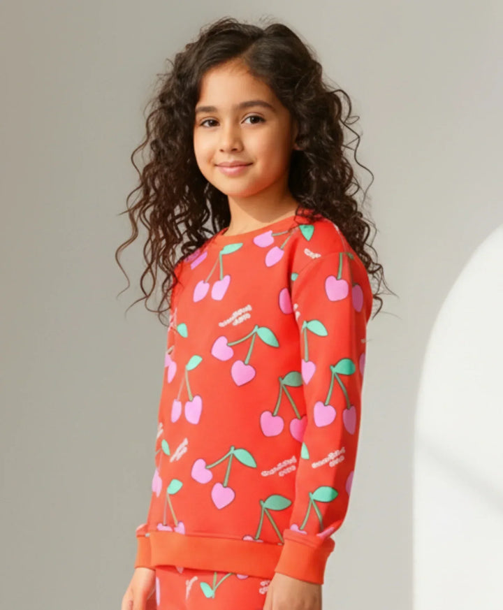 CHERRY RED FLEECE GIRLS SWEATSHIRT - RED - Anthrilo 