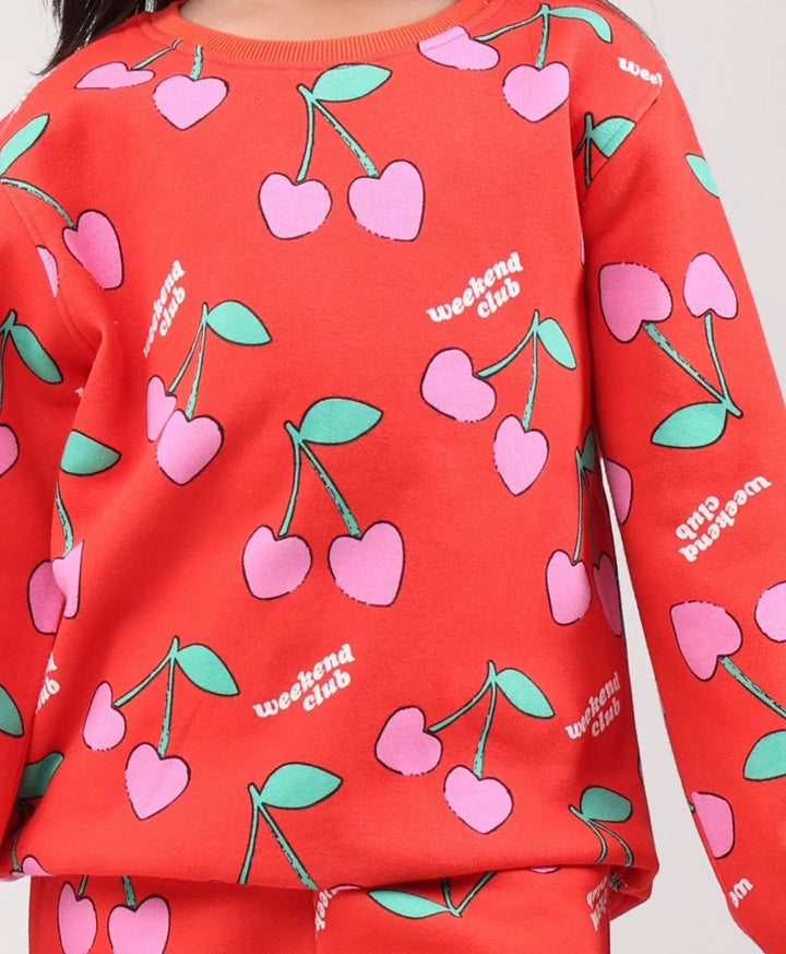 CHERRY RED FLEECE GIRLS SWEATSHIRT - RED - Anthrilo 