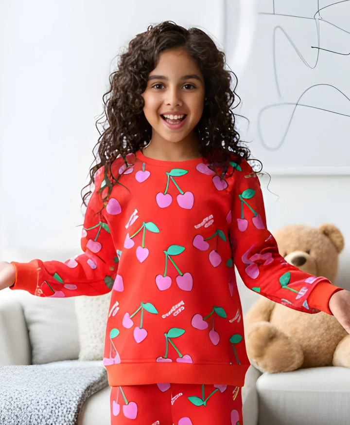 CHERRY RED FLEECE GIRLS SWEATSHIRT - RED - Anthrilo 