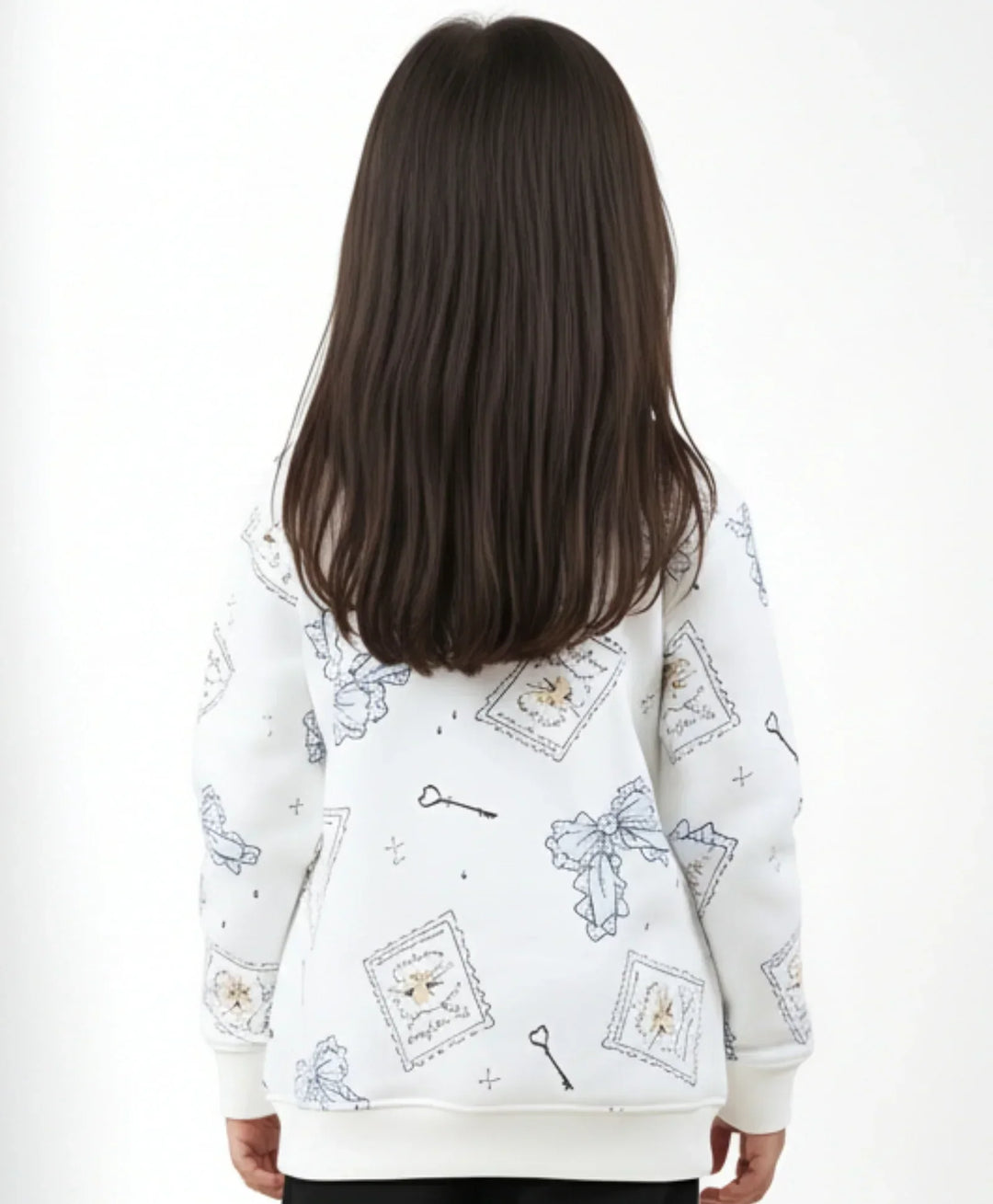 BOW KEY CAT GIRLS FLEECE SWEATSHIRT - WHITE - Anthrilo 