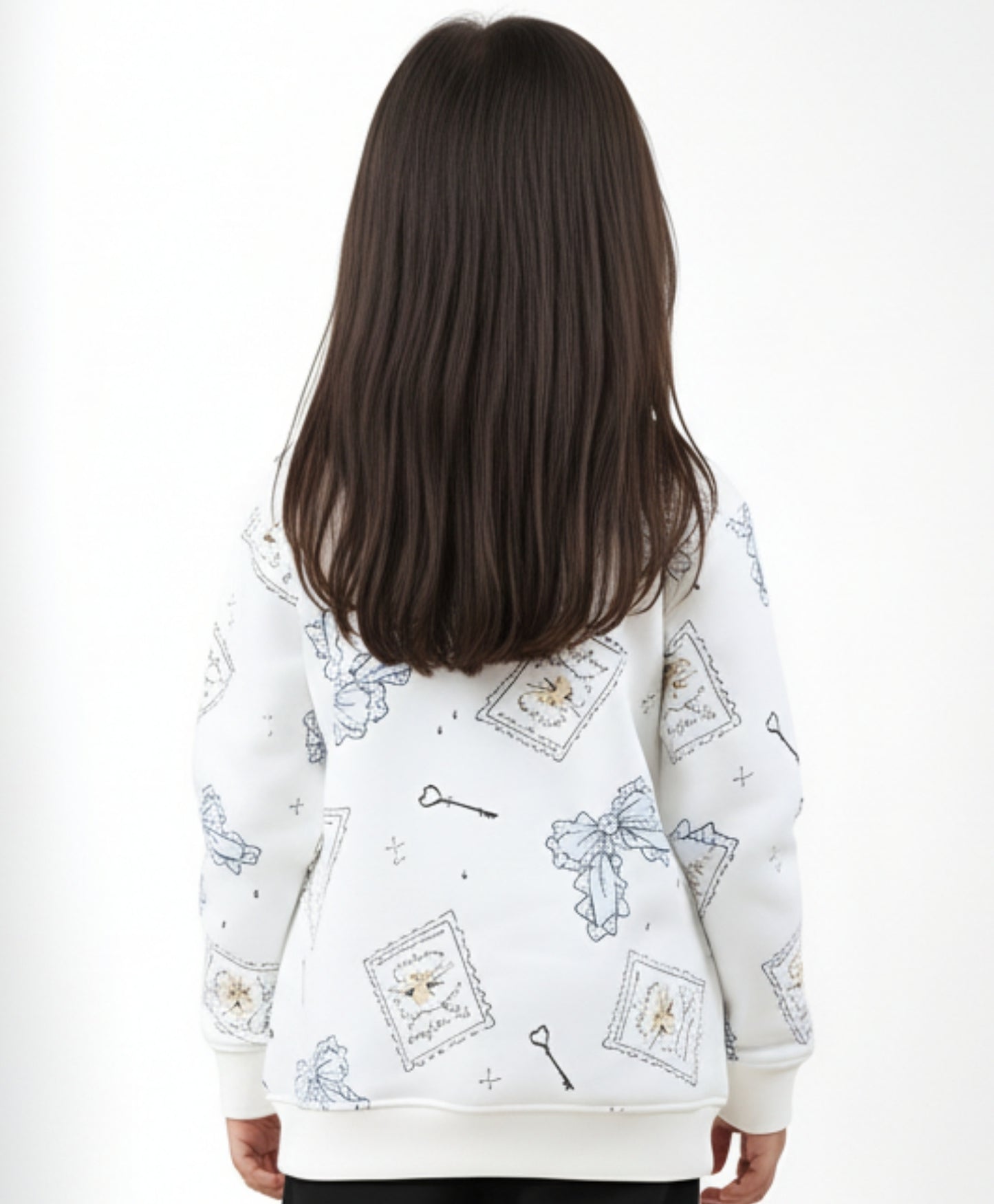 BOW KEY CAT GIRLS FLEECE SWEATSHIRT - WHITE