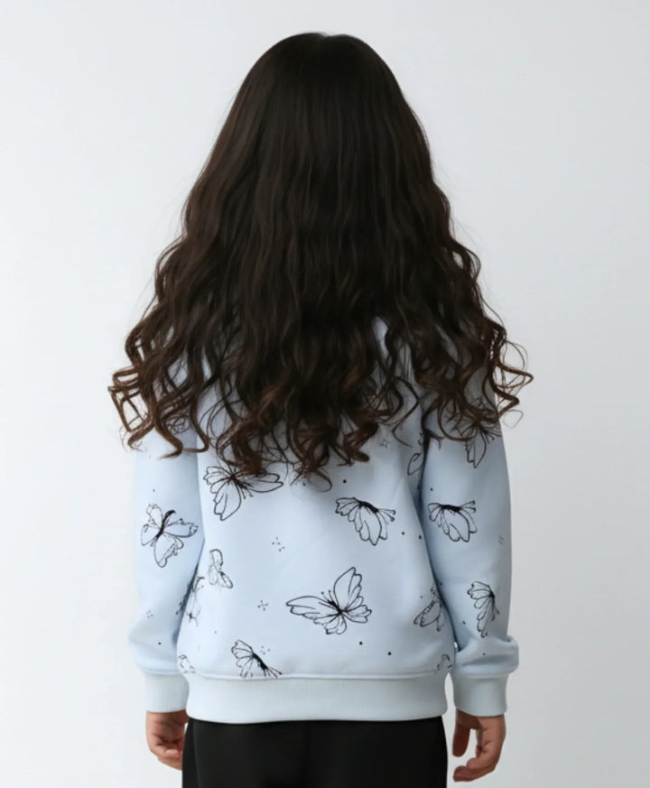 BLUE BUTTERFLY FLEECE GIRLS SWEATSHIRT - BLUE - Anthrilo 
