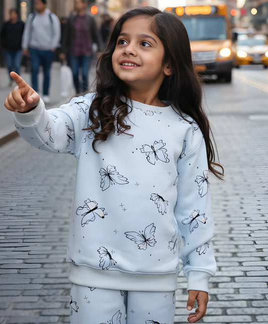BLUE BUTTERFLY FLEECE GIRLS SWEATSHIRT - BLUE