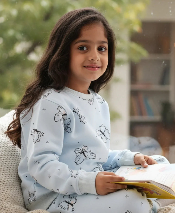 BLUE BUTTERFLY FLEECE GIRLS SWEATSHIRT - BLUE - Anthrilo 