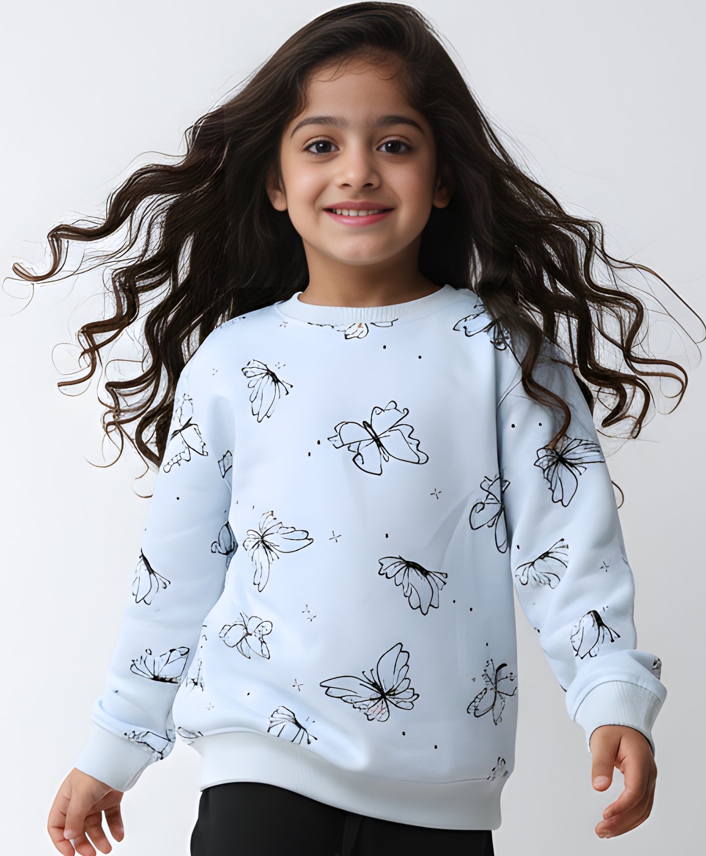 BLUE BUTTERFLY FLEECE GIRLS SWEATSHIRT - BLUE