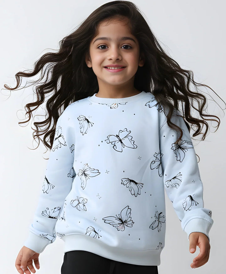 BLUE BUTTERFLY FLEECE GIRLS SWEATSHIRT - BLUE - Anthrilo 