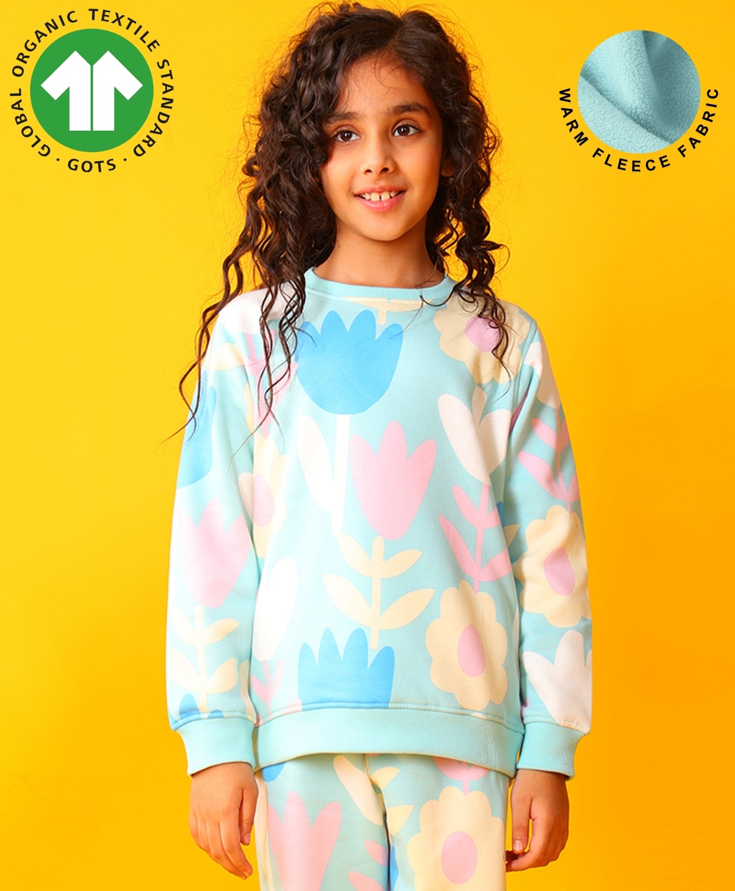 AQUA FLOWER GIRLS FLEECE SWEATSHIRT - AQUA