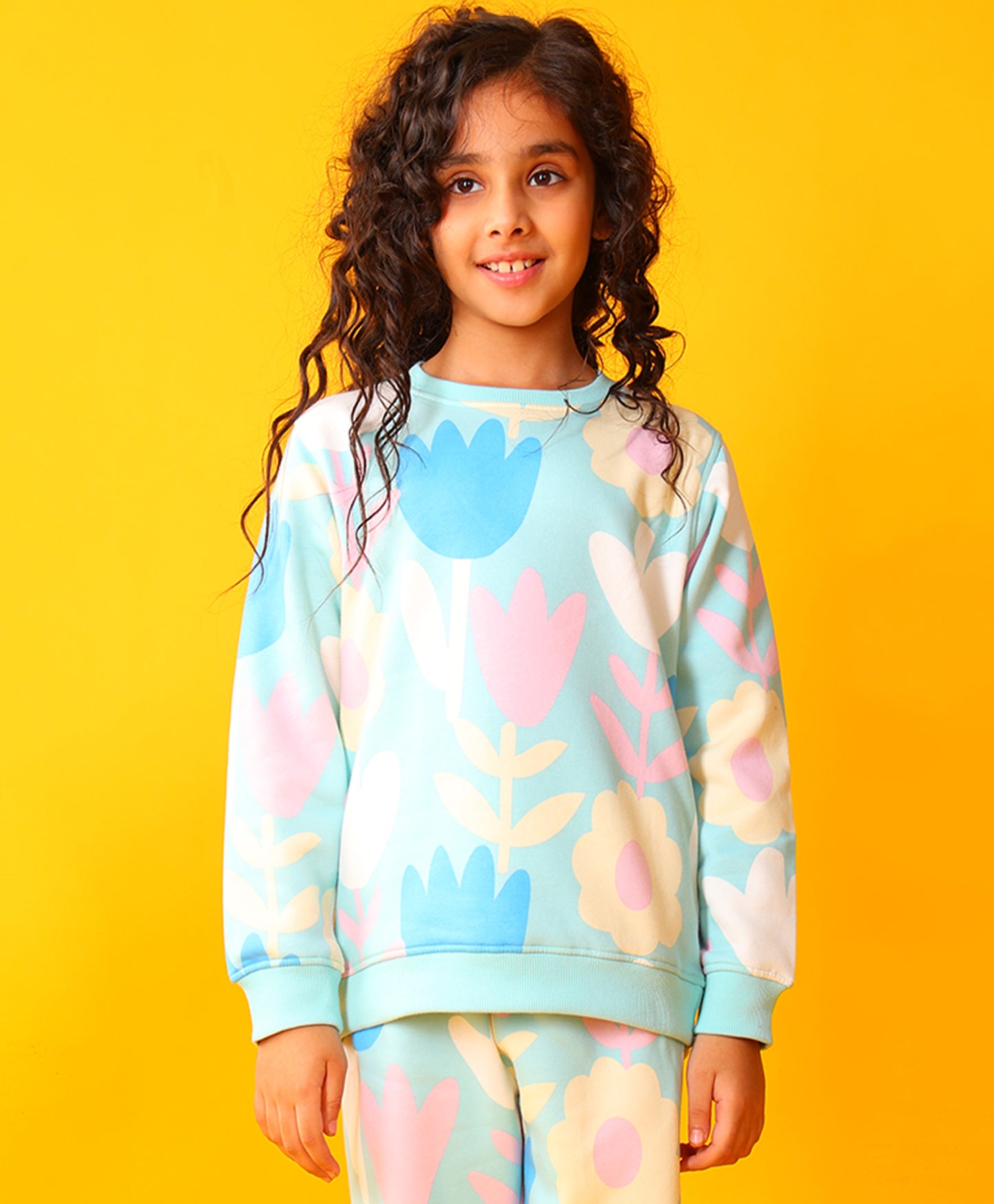 AQUA FLOWER GIRLS FLEECE SWEATSHIRT - AQUA