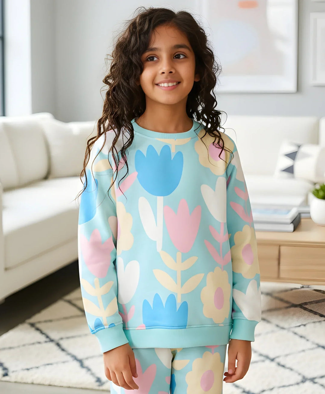 AQUA FLOWER GIRLS FLEECE SWEATSHIRT - AQUA - Anthrilo 